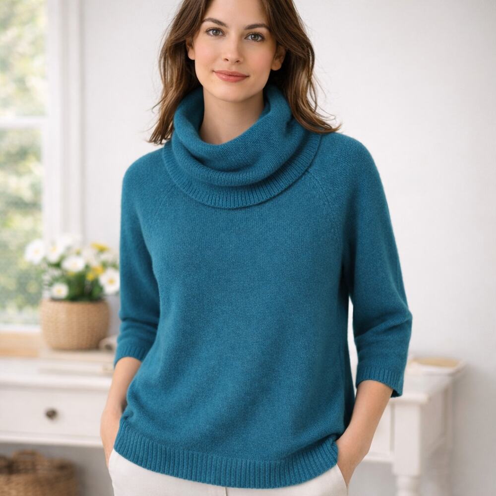 Theory SZ S 100% Cashmere Cowl Neck Sweater In Royal Green